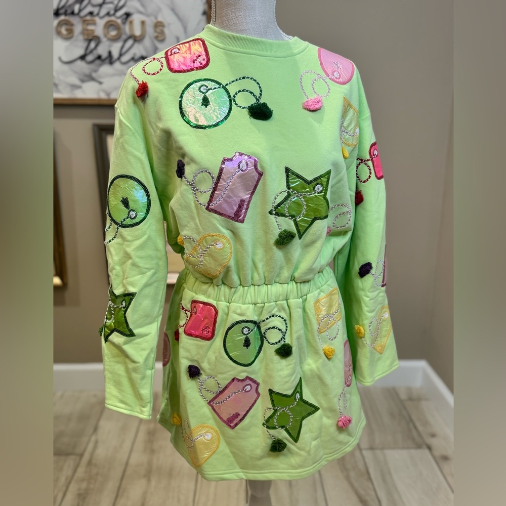 New! Rare QUEEN OF SPARKLES Pale Green Gift Tag Dress